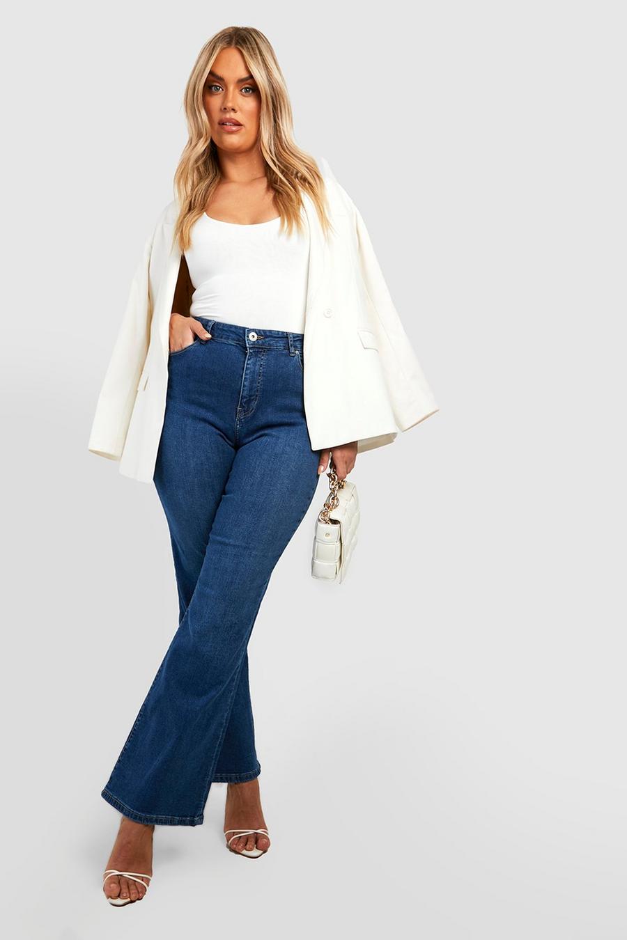 Mid blue Plus High Waisted Flared Jeans